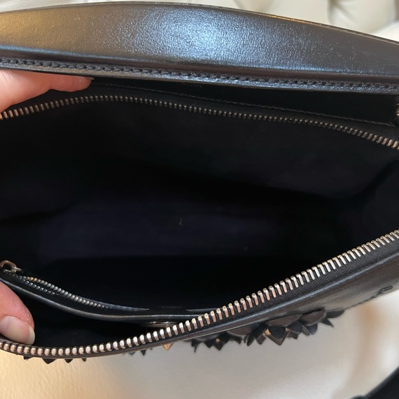 Fendi Dotcom Black Leather Bag Flowers Studded with Matching Strap Satchel - Picture 9 of 14